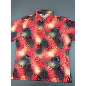 Hreski Polo Shirt Mens XXL Red Multi Psychedelic Polka Dot Short‎ Sleeve Golf